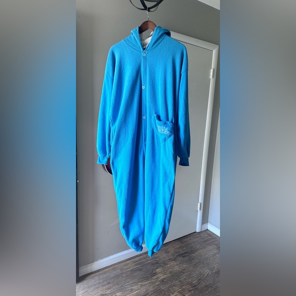Cookie Monster Adult One Piece Sleeper Costume SZ M Cookie Monster Costume - Picture 1 of 16